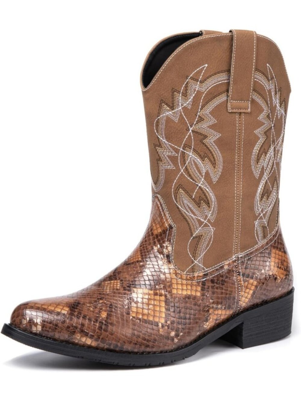 Men's Cowboy Western Boots, Faux Snakeskin Pattern, Stylish & Durable Footwear